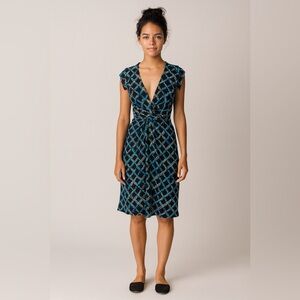 Issa London Knot Front Printed Midi Dress Black Blue Size 4